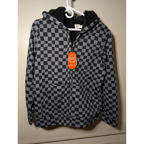 wonder nation Other - Wonder Nation Boys XL 14-16 Sherpa Lined Checkered Zip Up Hoodie Grey Black NWT